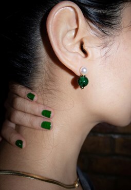 Robyn pearl jade stone drop earrings