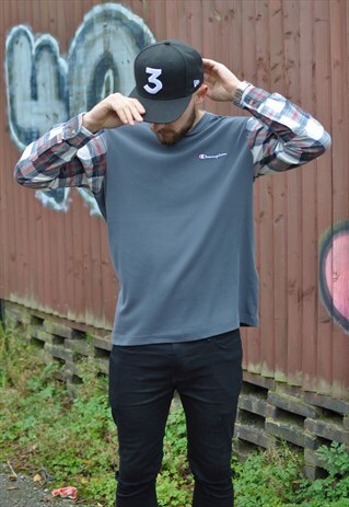 90'S GRUNGE ADIDAS REWORK T WITH VINTAGE CHECK SHIRT SLEEVES