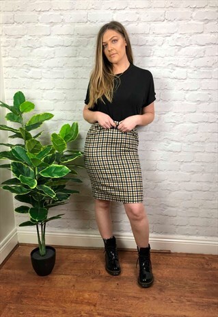 VINTAGE 90S AQUASCUTUM HIGH WAIST CHECKED SKIRT BROWN UK 10
