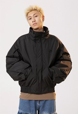 Utility bomber jacket wide puffer punk winter coat in black