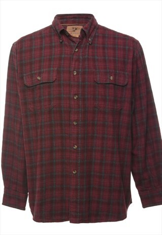BEYOND RETRO VINTAGE BURGUNDY & DARK GREY CHECKED SHIRT - L