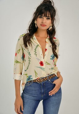 Beige floral spring shirt