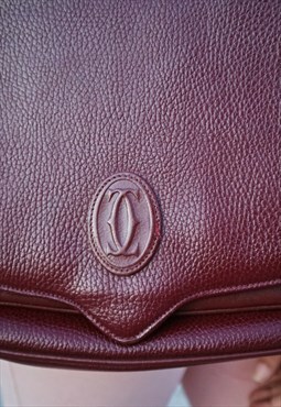 80s Vintage RARE Cartier Burgundy leather shoulder bag
