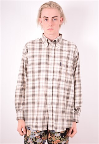 SERGIO TACCHINI MENS VINTAGE SHIRT LARGE BEIGE CHECK 90S