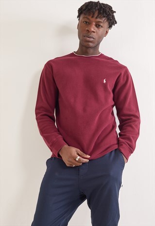VINTAGE RALPH LAUREN LONG SLEEVE WAFFLE TOP BURGUNDY