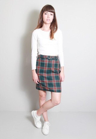 VINTAGE 1990'S RED AND GREEN TARTAN PENCIL SKIRT