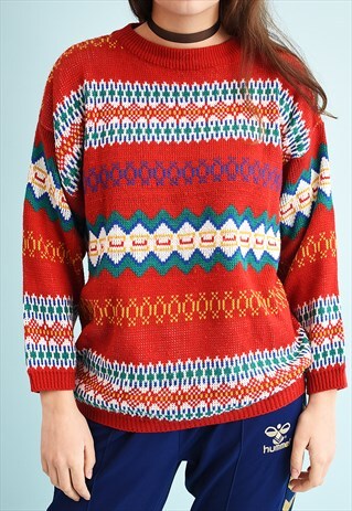 90'S RETRO FOLK PATTERN KNIT JUMPER