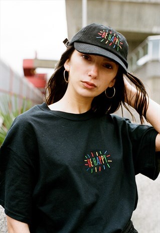 BLACK 'DAD' CAP WITH BE HAPPY EMBROIDERY
