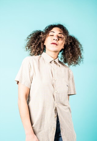 VINTAGE LACOSTE SHIRT IN BEIGE CHECKS WITH EMBROIDERY LOGO