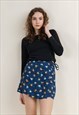 VINTAGE 90S GRUNGE MINI DITSY FLORAL BLUE WRAP SKIRT XS/S