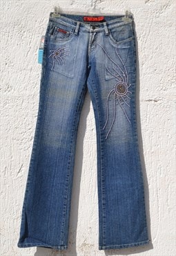 Deadstock y2k blue embroidered/strassy mid rise flared jeans