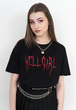 BLACK T-SHIRT WITH RED HELL GIRL PRINT