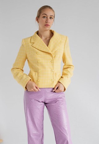 VINTAGE DOUBLE BREASTED VISCOSE CROPPED BLAZER IN YELLOW S