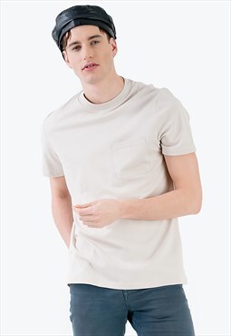 Blank T-shirt in Beige with Chest Pocket