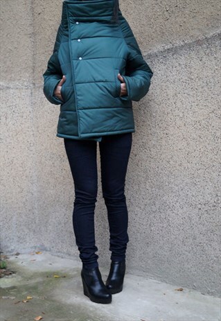 JACKET WIND WARM GREEN QUILTED COAT TRENDY BUTTONED F1530