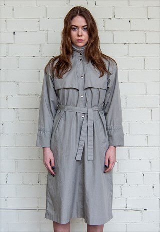 VINTAGE RETRO GREY OVERSIZED RAIN TRENCH COAT JACKET