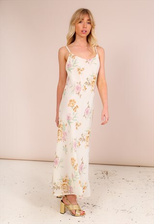 VINTAGE 90S FLORAL PRINT MAXI SLIP DRESS