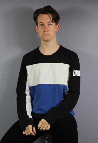 VINTAGE DKNY JEANS SWEATSHIRT IN BLACK, BLUE AND WHITE WITH