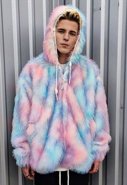 Festival bomber tie-dye faux fur jacket luxury fleece pink