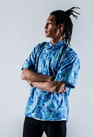 VINTAGE 90S CRAZY PATTERN SHIRT IN BRIGHT BLUE