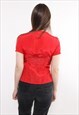 90S RED TIE COLLAR TOP, VINTAGE OFFICE STYLE CUTE BLOUSE