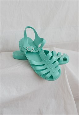 Vintage 90s Beach Jelly Sandals in Electric Green 