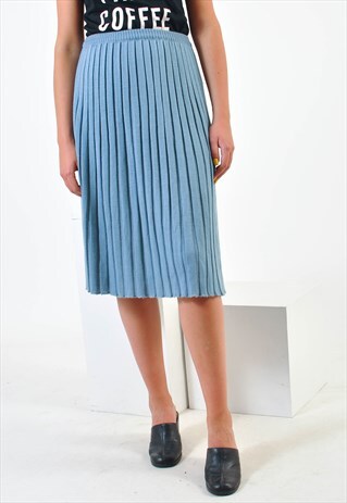 VINTAGE MIDI PLEATED SKIRT IN BLUE