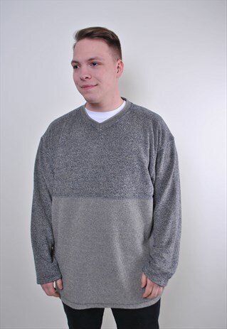 VINTAGE GRAY OVERSIZE SWEATSHIRT, 90S GREY GRUNGE PULLOVER