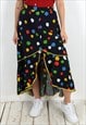 Women S Asymmetrical Skirt Slit Colorful Polka Dot Black 