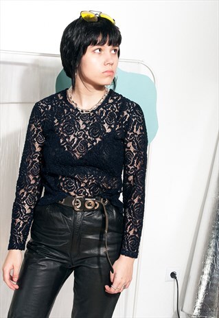 SHEER LACE TOP - 90S VINTAGE SEE-THROUGH BLOUSE