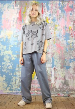 Drawstring Y2k Trousers in Grey Cord 
