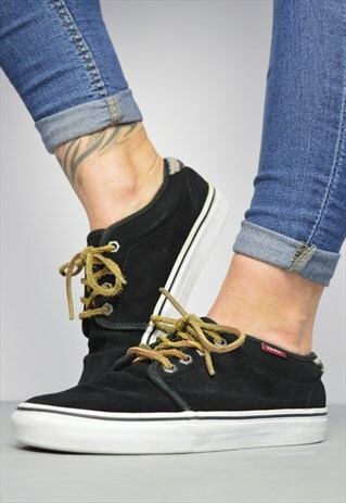 VINTAGE 90S VANS BLACK SUEDE SKATE SHOES PREPPY RETRO GRUNGE