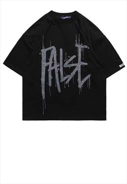 Paint splatter print t-shirt false slogan retro tee in black