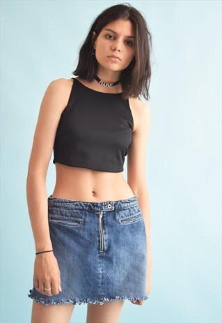 VINTAGE 90S DISTRESSED CUSTOMIZED DENIM MINI SKIRT