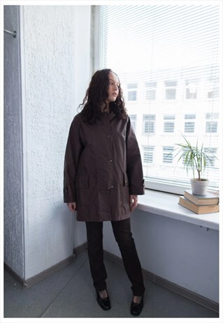 VINTAGE 80'S BROWN CORDUROY COLLAR RAIN COAT