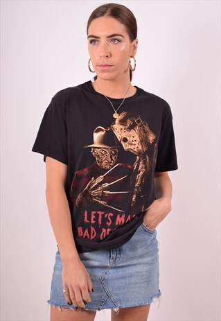 WOMENS VINTAGE FREDDY KRUEGER T-SHIRT TOP MEDIUM BLACK 90S