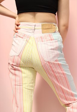 Vintage pastel multi stripe high waisted mom jeans short