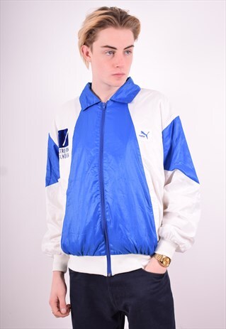 PUMA MENS VINTAGE TRACKSUIT TOP JACKET LARGE BLUE 90'S
