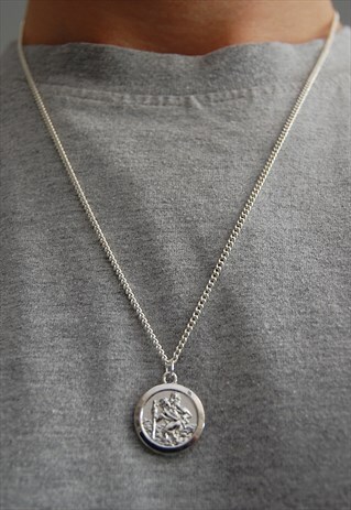 24" SILVER SAINT CHRISTOPHER COIN NECKLACE