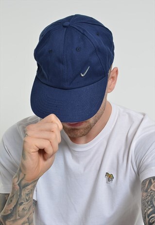 VINTAGE NIKE METAL LOGO BASEBALL CAP HAT BLUE