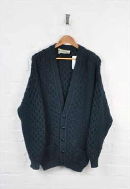 Vintage Knitted Cardigan Cable Knit Green/Navy XL