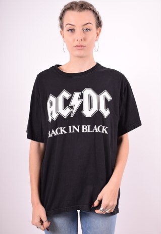 WOMENS VINTAGE AC/DC T-SHIRT TOP LARGE BLACK 90'S
