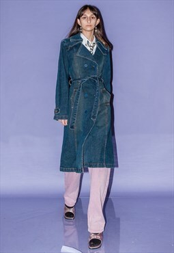 Vintage Y2K long denim coat in dark wash