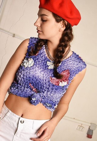 Y2K RETRO FLORAL PRINT STRETCH FESTIVAL TOP