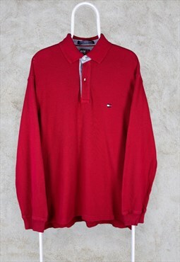 Vintage Tommy Hilfiger Rugby Polo Shirt Long Sleeve Red L
