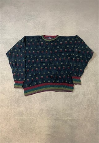 VINTAGE GANT KNITTED JUMPER ABSTRACT PATTERNED KNIT SWEATER