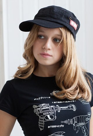 JAPANESE STYLE ARMY CADET CAP - BLACK RETRO MILITARY STYLE
