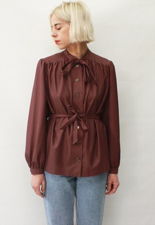 VINTAGE 60' AMAZING BEAUTIFUL MAROON SHIRT WITH BELT