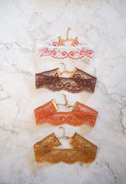 Coral & White Lace Choker