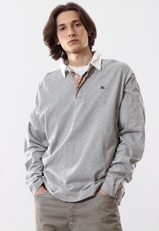 VINTAGE MENS BURBERRY TOP POLO RUGBY LONG SLEEVE SHIRT